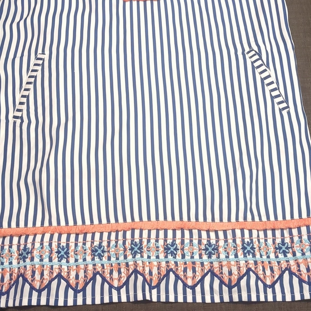 CABANA LIFE Embroided- Blue/White Striped Pockets Sleeveless Mini Dress UPF50 + - Picture 7 of 13